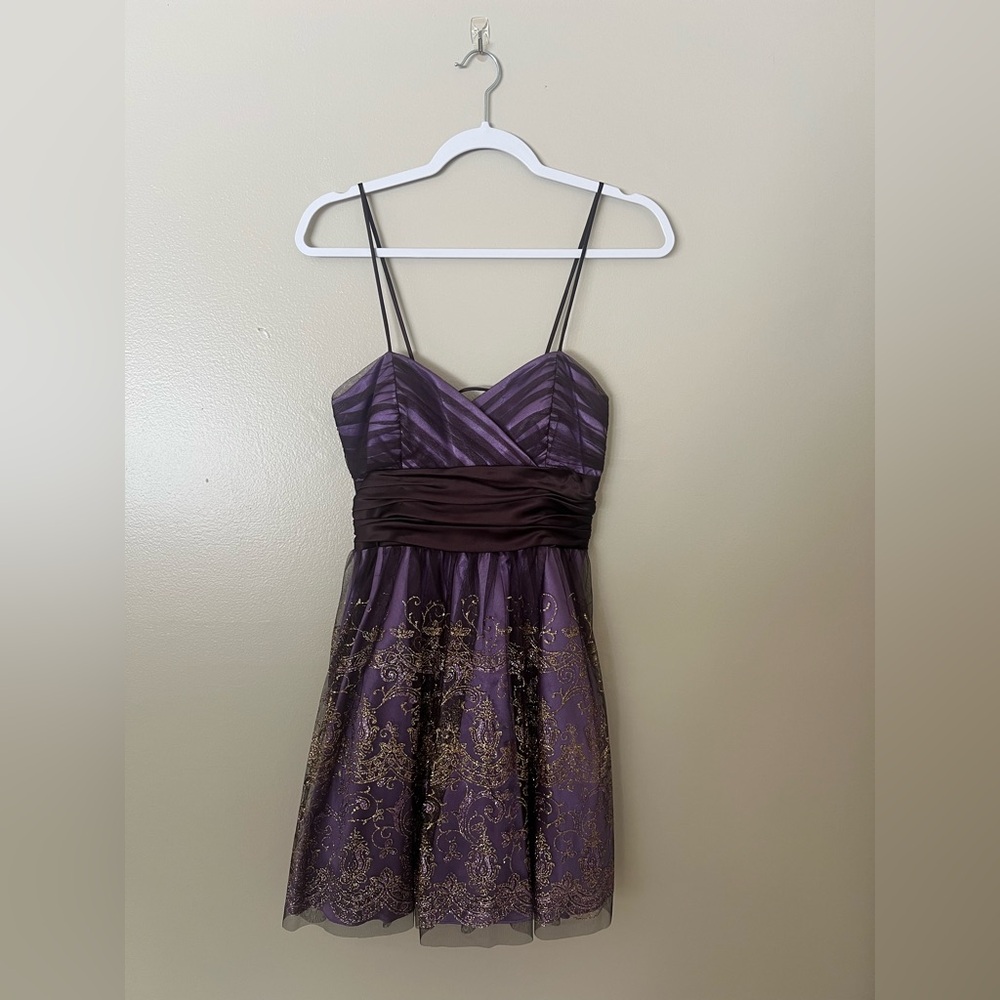 Lavender, Brown and Gold Glitter Dress by Morgan & Co. size 5/6 Juniors